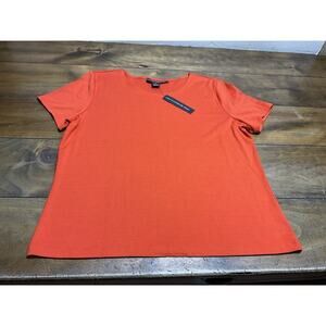 Linda Allard Ellen Tracy Silk Blend Knit Top Short Sleeve Persimmon Size XL NWT